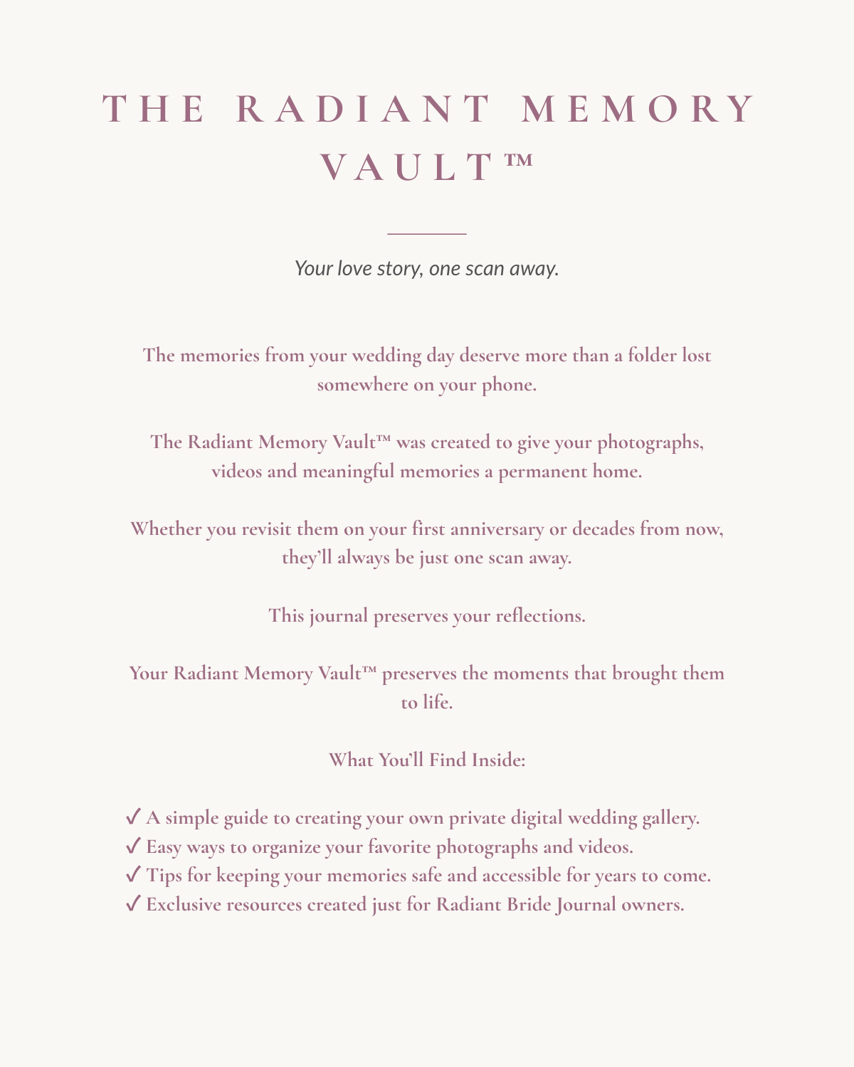 The Radiant Memory Vault page included inside The Radiant Bride Journal
